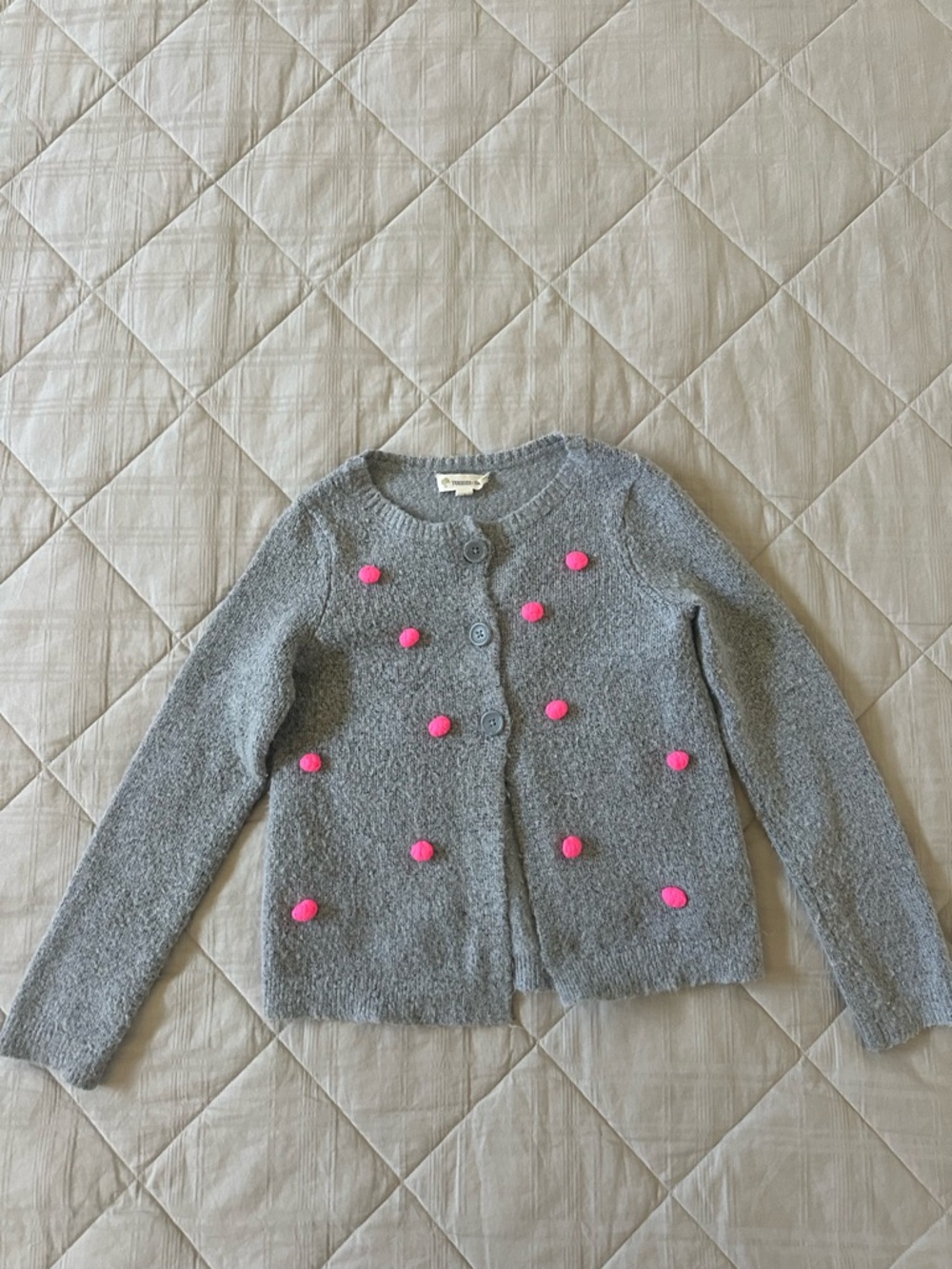 Tucker + Tate Gray Knit Cardigan with Hot Pink Pom Accents- Sz 6